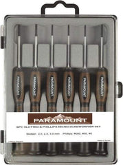 Paramount - 6 Piece Phillips & Slotted Screwdriver Set - Bit Sizes: Philips #000 to #0 - Best Tool & Supply