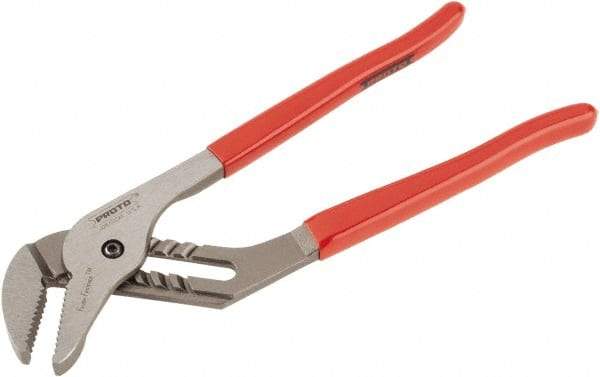 Proto - 12" OAL, 2-11/16" Max Capacity, 1-3/4" Jaw Length x 33/64" Jaw Width, 7 Position Gooseneck Tongue & Groove Pliers - Serrated Straight Jaws, Standard Head, Vinyl Handles - Best Tool & Supply