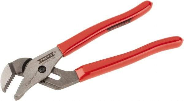 Proto - 7" OAL, 1-3/32" Max Capacity, 13/16" Jaw Length x 3/8" Jaw Width, 5 Position Gooseneck Tongue & Groove Pliers - Serrated Straight Jaws, Standard Head, Vinyl Handles - Best Tool & Supply