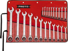 Proto - 22 Piece, 6mm to 36mm, 12 Point Reversible Ratcheting Combination Wrench Set - Metric Measurement Standard, Full Polish Chrome Finish, Comes in Tool Roll - Best Tool & Supply