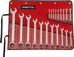 Proto - 20 Piece, 7/32" to 1-1/2", 12 Point Reversible Ratcheting Combination Wrench Set - Inch Measurement Standard, Full Polish Chrome Finish, Comes in Tool Roll - Best Tool & Supply