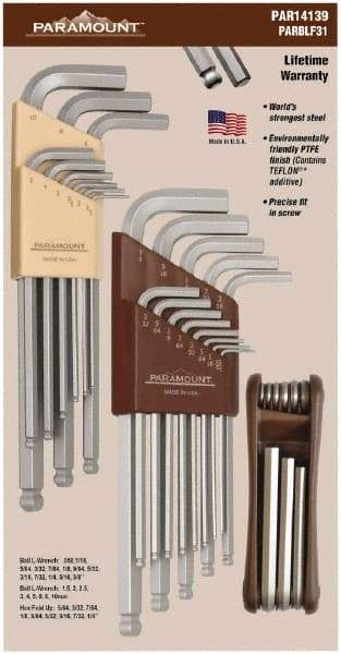 Paramount - 31 Piece L-Wrench/Fold-Up Combo Hex Key Set - Hex Range 0.05 to 3/8", Steel - Best Tool & Supply