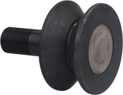 Accurate Bushing - 6-1/2" Roller Diam x 3" Width, 2" Stud Diam x 4-1/2" Length, V Guide Roller - Carbon Steel, 2-1/2" Thread Length, 2-12 Thread, 7-1/2" OAL, 35,800 Lb Dynamic Cap, 40,000 Lb Static Cap - Best Tool & Supply