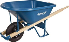 Jackson Professional Tools - 5.75 Cu Ft Capacity Wheelbarrow with 16" Pneumatic Wheel - Wood Handle, 59-1/4" Long x 29-1/2" Wide x 27-1/4" High, Blue - Best Tool & Supply