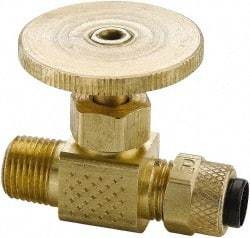 Parker - 1/4" Pipe, Inline Needle Valve - Poly-Tite x MNPTF Ends, Brass Valve, 150 Max psi - Best Tool & Supply