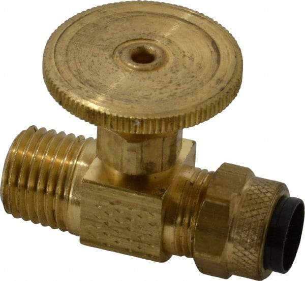 Parker - 3/8 x 1/4" Pipe, Inline Needle Valve - Poly-Tite x MNPTF Ends, Brass Valve, 150 Max psi - Best Tool & Supply