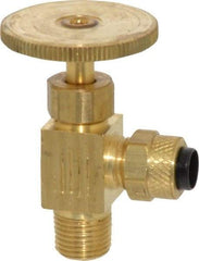 Parker - 1/4 x 1/8" Pipe, Angled Needle Valve - Poly-Tite x MNPTF Ends, Brass Valve, 150 Max psi - Best Tool & Supply