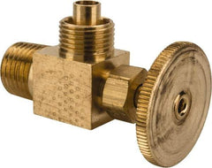 Parker - 3/8 x 1/4" Pipe, Angled Needle Valve - Poly-Tite x MNPTF Ends, Brass Valve, 150 Max psi - Best Tool & Supply