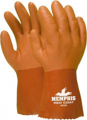 MCR Safety - Size XL (10), 12" Long, 28 mil Thick, Supported, PVC Chemical Resistant Gloves - Textured Finish, Knit Lined, Red - Best Tool & Supply