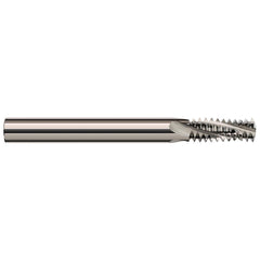 Helical Flute Thread Mill: Internal & External, 4 Flute, 3/8″ Shank Dia, Solid Carbide 0.37″ Cut Dia, 7/8″ LOC, 3.5″ OAL, Bright/Uncoated