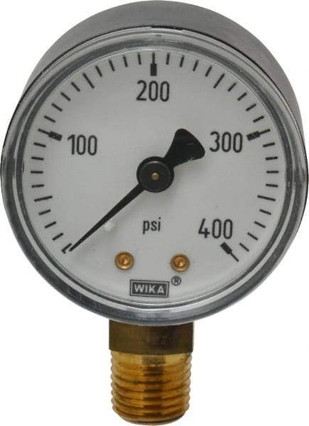 Wika - 2" Dial, 1/4 Thread, 0-400 Scale Range, Pressure Gauge - Lower Connection Mount, Accurate to 3-2-3% of Scale - Best Tool & Supply