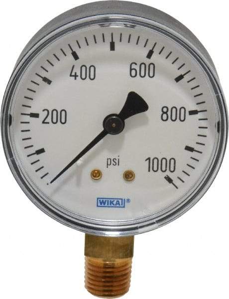 Wika - 2-1/2" Dial, 1/4 Thread, 0-1,000 Scale Range, Pressure Gauge - Lower Connection Mount, Accurate to 3-2-3% of Scale - Best Tool & Supply