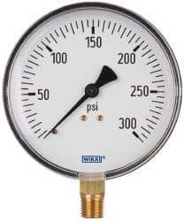 Wika - 4" Dial, 1/4 Thread, 0-300 Scale Range, Pressure Gauge - Lower Connection Mount, Accurate to 3-2-3% of Scale - Best Tool & Supply