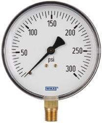 Wika - 4" Dial, 1/4 Thread, 0-300 Scale Range, Pressure Gauge - Lower Connection Mount, Accurate to 3-2-3% of Scale - Best Tool & Supply