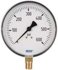 Wika - 4" Dial, 1/4 Thread, 0-600 Scale Range, Pressure Gauge - Lower Connection Mount, Accurate to 3-2-3% of Scale - Best Tool & Supply