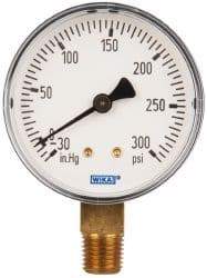 Wika - 2-1/2" Dial, 1/4 Thread, 30-0-300 Scale Range, Pressure Gauge - Lower Connection Mount, Accurate to 3-2-3% of Scale - Best Tool & Supply