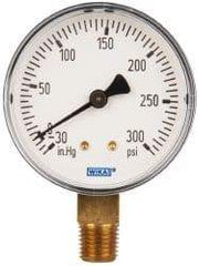 Wika - 2-1/2" Dial, 1/4 Thread, 30-0-300 Scale Range, Pressure Gauge - Lower Connection Mount, Accurate to 3-2-3% of Scale - Best Tool & Supply