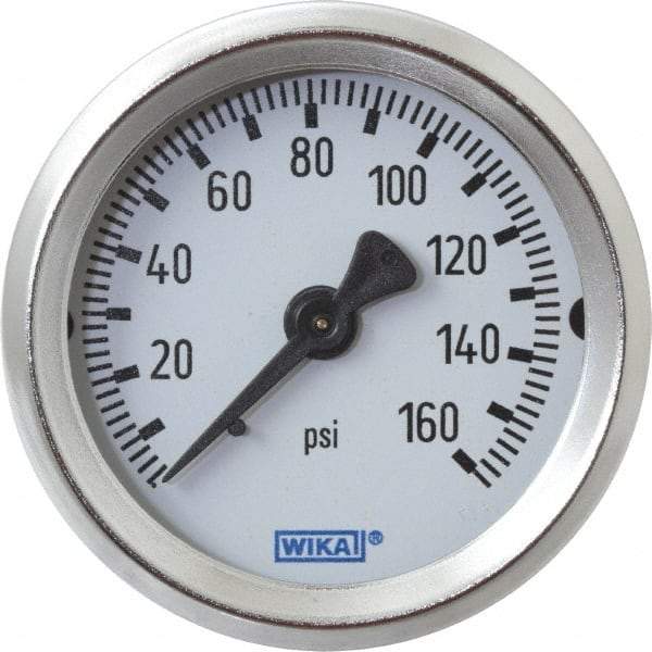 Wika - 2" Dial, 1/4 Thread, 0-160 Scale Range, Pressure Gauge - U-Clamp Panel Mount, Center Back Connection Mount, Accurate to 3-2-3% of Scale - Best Tool & Supply