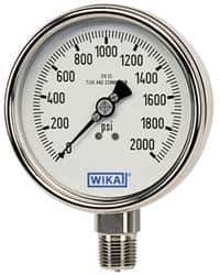 Wika - 4" Dial, 1/4 Thread, 0-15 Scale Range, Pressure Gauge - Lower Back Connection Mount, Accurate to 1% of Scale - Best Tool & Supply