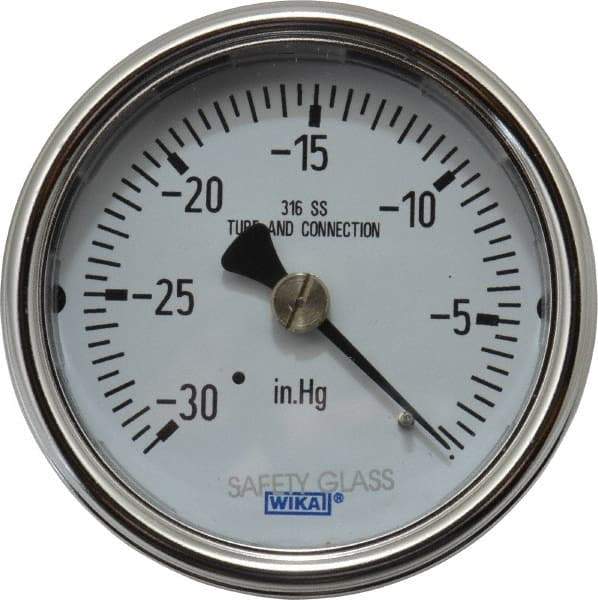 Wika - 2-1/2" Dial, 1/4 Thread, 30-0 Scale Range, Pressure Gauge - Center Back Connection Mount, Accurate to 2-1-2% of Scale - Best Tool & Supply