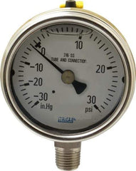 Wika - 2-1/2" Dial, 1/4 Thread, 30-0-30 Scale Range, Pressure Gauge - Lower Connection Mount, Accurate to 2-1-2% of Scale - Best Tool & Supply