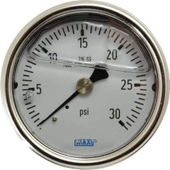 Wika - 2-1/2" Dial, 1/4 Thread, 0-30 Scale Range, Pressure Gauge - Center Back Connection Mount, Accurate to 2-1-2% of Scale - Best Tool & Supply