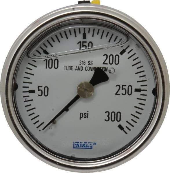 Wika - 2-1/2" Dial, 1/4 Thread, 0-300 Scale Range, Pressure Gauge - Center Back Connection Mount, Accurate to 2-1-2% of Scale - Best Tool & Supply