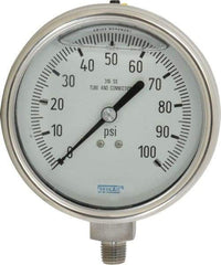 Wika - 4" Dial, 1/4 Thread, 0-100 Scale Range, Pressure Gauge - Lower Connection Mount, Accurate to 1% of Scale - Best Tool & Supply