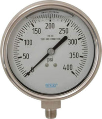 Wika - 4" Dial, 1/4 Thread, 0-400 Scale Range, Pressure Gauge - Lower Connection Mount, Accurate to 1% of Scale - Best Tool & Supply