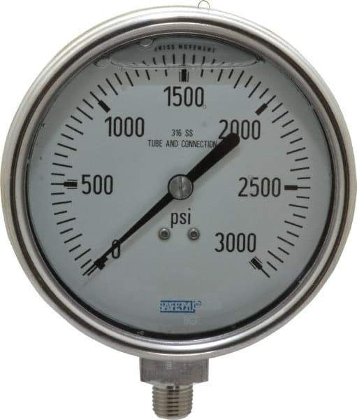 Wika - 4" Dial, 1/4 Thread, 0-3,000 Scale Range, Pressure Gauge - Lower Connection Mount, Accurate to 1% of Scale - Best Tool & Supply