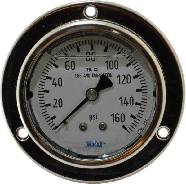 Wika - 2-1/2" Dial, 1/4 Thread, 0-160 Scale Range, Pressure Gauge - Lower Back Connection Mount, Accurate to 2-1-2% of Scale - Best Tool & Supply