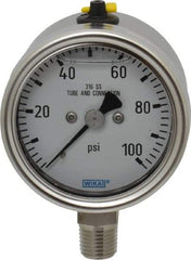 Wika - 2-1/2" Dial, 1/4 Thread, 100 Scale Range, Pressure Gauge - Lower Connection Mount, Accurate to 2-1-2% of Scale - Best Tool & Supply