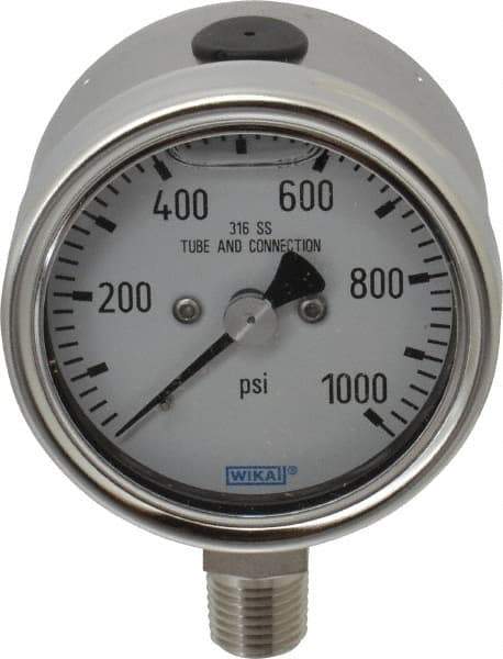 Wika - 2-1/2" Dial, 1/4 Thread, 1,000 Scale Range, Pressure Gauge - Lower Connection Mount, Accurate to 2-1-2% of Scale - Best Tool & Supply