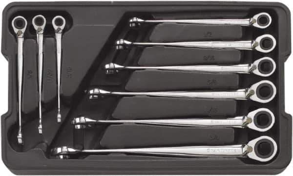 GearWrench - 9 Piece, 5/16" to 3/4", 12 Point Ratcheting Combination Wrench/X-Beam Set - Inch Measurement Standard, Chrome Finish, Comes in Plastic Tray - Best Tool & Supply