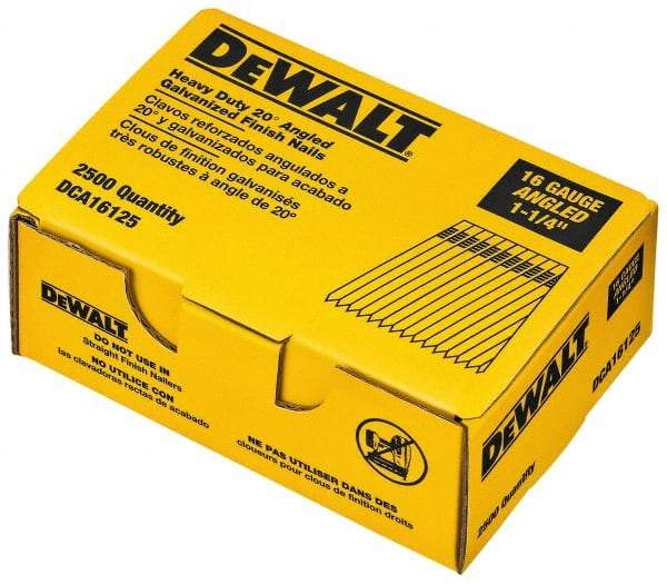 DeWALT - 16 Gauge 1-1/4" Long Finishing Nails for Power Nailers - Grade 2 Steel, Galvanized Finish, Angled Stick Collation - Best Tool & Supply