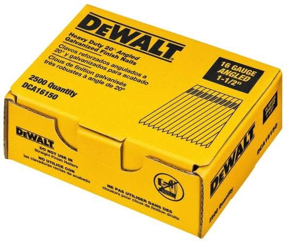 DeWALT - 16 Gauge 1-1/2" Long Finishing Nails for Power Nailers - Grade 2 Steel, Galvanized Finish, Angled Stick Collation - Best Tool & Supply