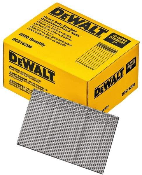 DeWALT - 16 Gauge 2" Long Finishing Nails for Power Nailers - Grade 2 Steel, Galvanized Finish, Straight Stick Collation - Best Tool & Supply