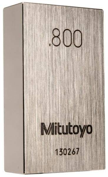 Mitutoyo - 0.8" Rectangular Steel Gage Block - Accuracy Grade 0, Includes Certificate of Inspection - Best Tool & Supply