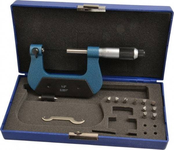 Value Collection - 1 to 2" Range, Mechanical Screw Thread Micrometer - Ratchet-Friction Thimble, 0.001" Graduation - Best Tool & Supply