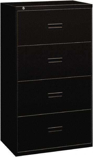 Basyx - 36" Wide x 53-1/4" High x 19-1/4" Deep, 4 Drawer Lateral File - Steel, Black - Best Tool & Supply