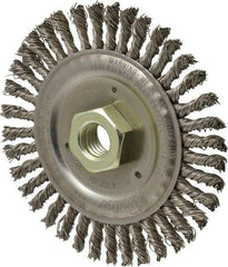 Weiler - 4-1/2" OD, 5/8" Arbor Hole, Knotted Stainless Steel Wheel Brush - 3/16" Face Width, 7/8" Trim Length, 0.02" Filament Diam, 12,500 RPM - Best Tool & Supply