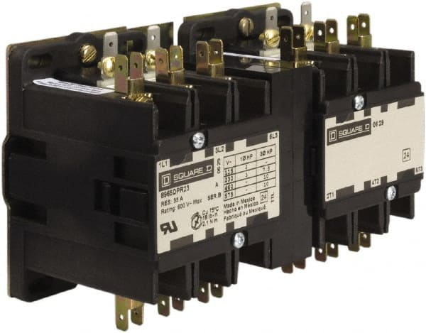 Square D - 3 Pole, 30 Amp Inductive Load, 110 Coil VAC at 50 Hz and 120 Coil VAC at 60 Hz, Reversible Definite Purpose Contactor - Exact Industrial Supply