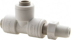 Push-To-Connect Tube Fitting: Male Swivel Run Tee, 3/8 x 1/4″ OD Polypropylene, 150 psi