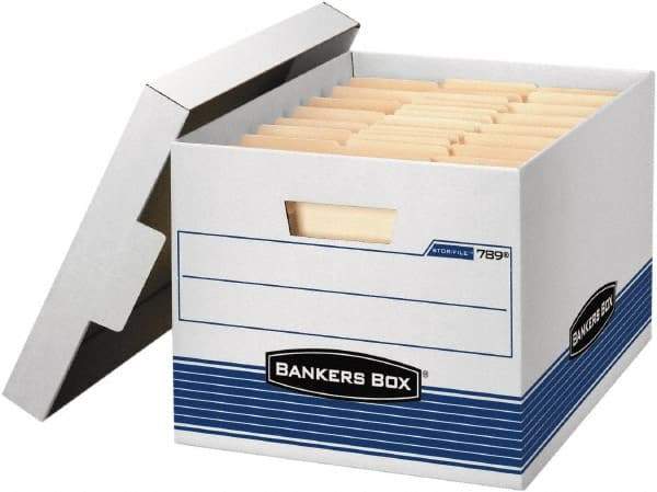 BANKERS BOX - 1 Compartment, 12 Inch Wide x 15 Inch Deep x 10 Inch High, File Storage Box - 1 Ply Bottom, 1 Ply End, 1 Ply Side, White and Blue - Best Tool & Supply