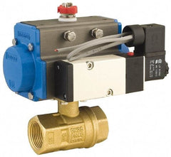 BONOMI - 4" Pipe, 600 psi WOG Rating Brass Pneumatic Spring Return with Solenoid Actuated Ball Valve - PTFE Seal, Full Port, 150 psi WSP Rating, NPT End Connection - Best Tool & Supply