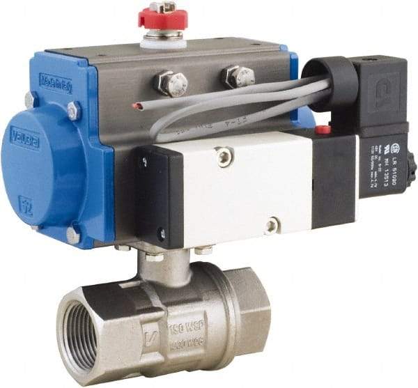 BONOMI - 3/8" Pipe, 1,000 psi WOG Rating 316 Stainless Steel Pneumatic Double Acting with Solenoid Actuated Ball Valve - PTFE Seal, Full Port, 150 psi WSP Rating, NPT End Connection - Best Tool & Supply