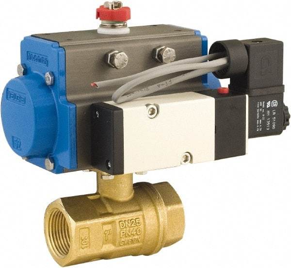 BONOMI - 3/8" Pipe, 600 psi WOG Rating Brass Pneumatic Double Acting with Solenoid Actuated Ball Valve - PTFE Seal, Full Port, 150 psi WSP Rating, NPT End Connection - Best Tool & Supply