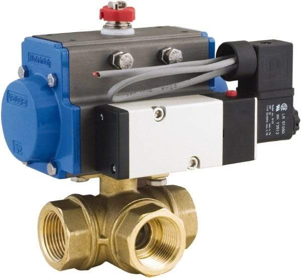 BONOMI - 1/2" Pipe, 400 psi WOG Rating Brass Pneumatic Spring Return with Solenoid Actuated Ball Valve - PTFE Seal, Standard Port, 100 psi WSP Rating, NPT End Connection - Best Tool & Supply