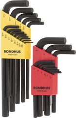 Bondhus - 22 Piece L-Key Hex Key Set - Hex Range 0.05 to 3/8", 11" OAL, Protanium High Torque Steel - Best Tool & Supply