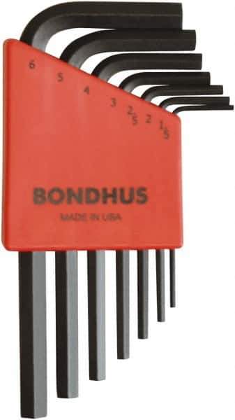 Bondhus - 7 Piece L-Key Ball End Hex Key Set - Hex Range 1.5 to 6mm, 8" OAL, Protanium High Torque Steel - Best Tool & Supply